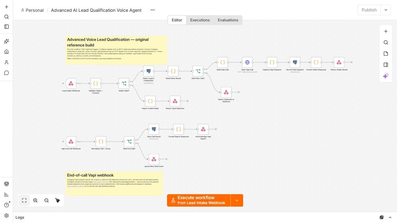 AI Lead Qualification Voice Agent clean original workflow screenshot