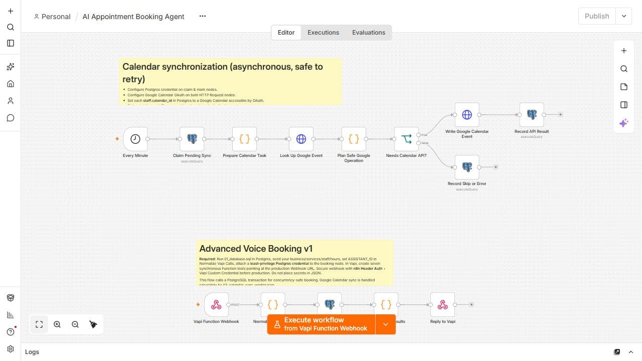 AI Appointment Booking Agent clean original workflow screenshot