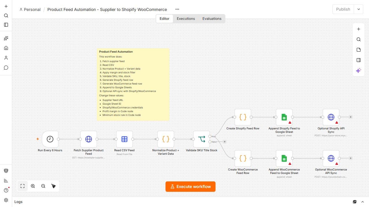 Supplier Feed to Shopify WooCommerce clean original workflow screenshot